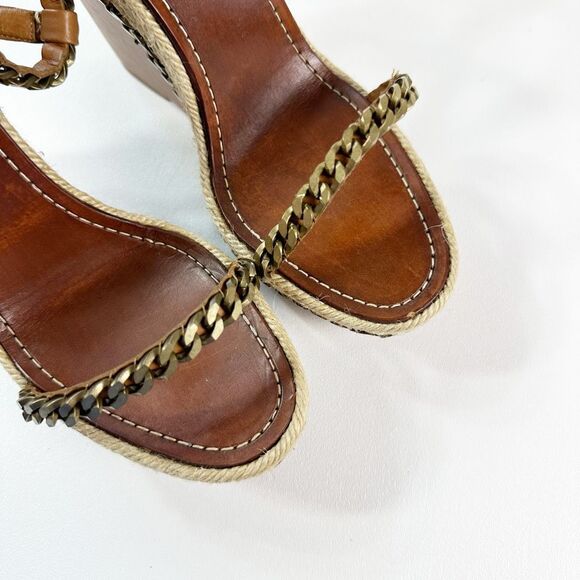 CHRISTIAN LOUBOUTIN Macarena Platform Chain Heels Size 39 US 8.5 Brown Wedge - Picture 7 of 11